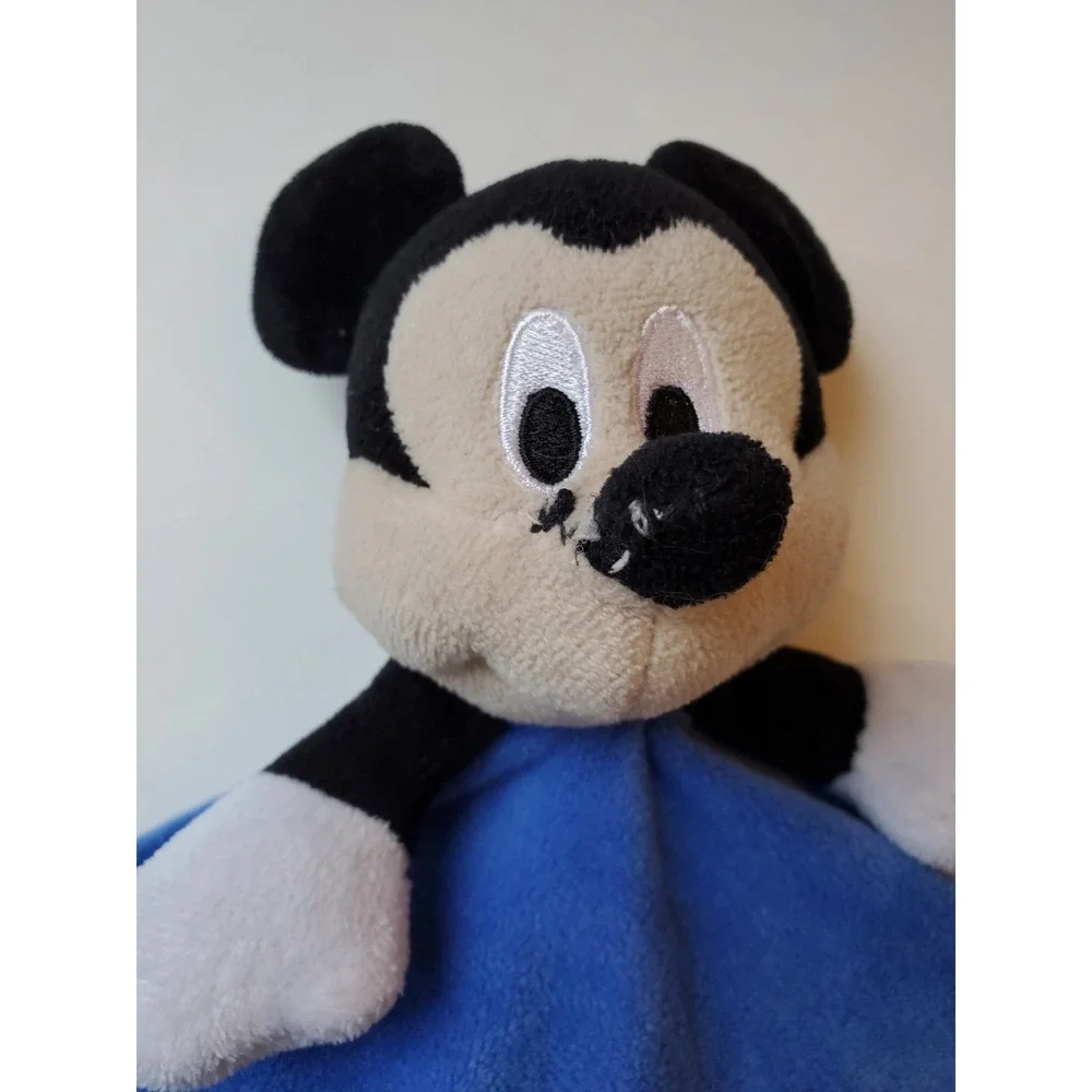 Disney‎ Baby Mickey Mouse Plush Security Blanket Lovey Blue Red Stitching Satin
